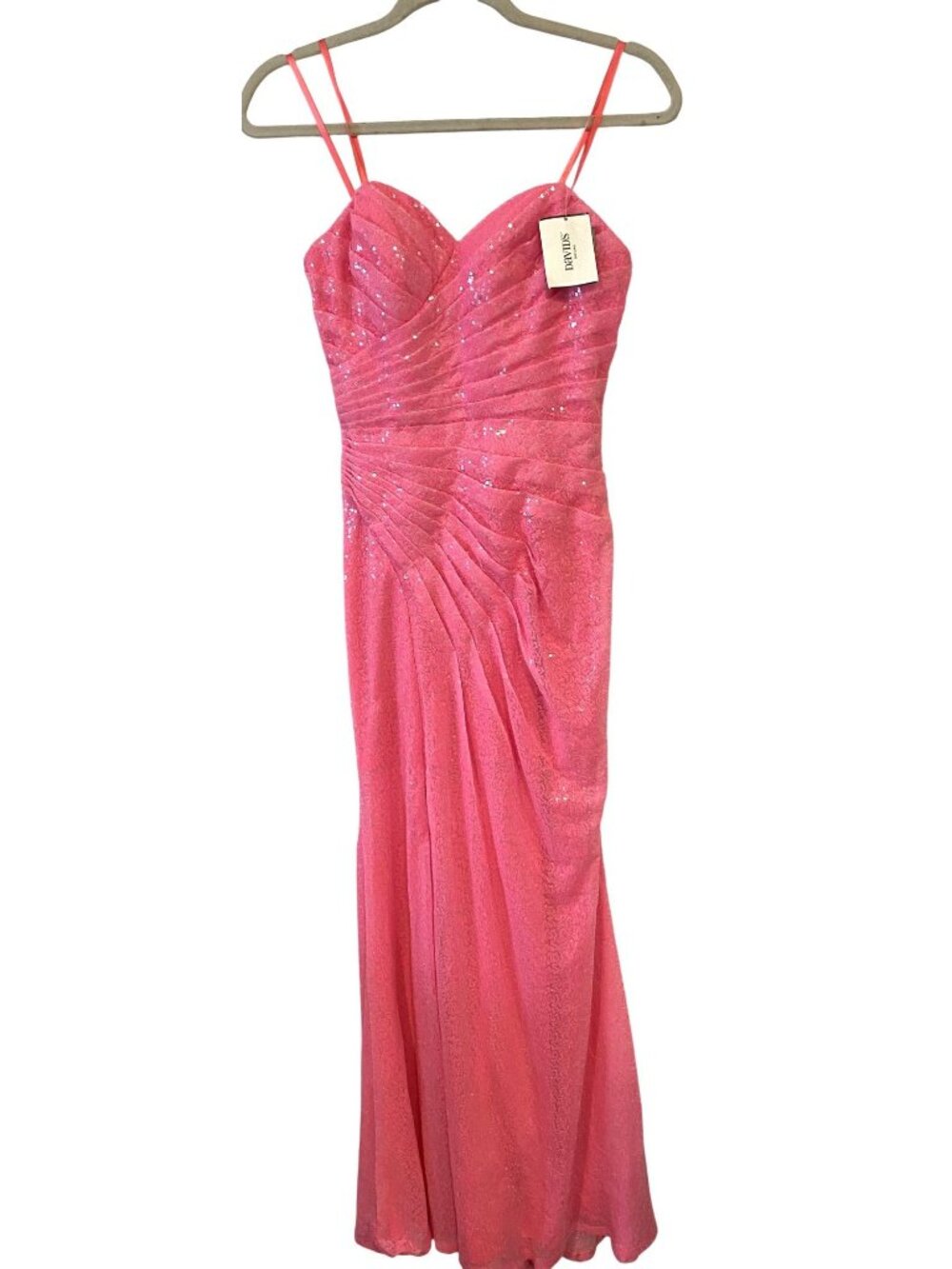 Blondie Nites Womens 3 Pink Sequin Ruched Formal Gown Prom Evening Dress READ
